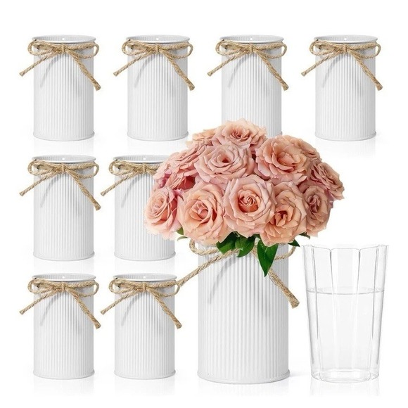 The Unbranded Brand Other - 8 Farmhouse Vase Galvanized Metal 4.33 in Decor Vintage Flower Vase WEDDING NEW!